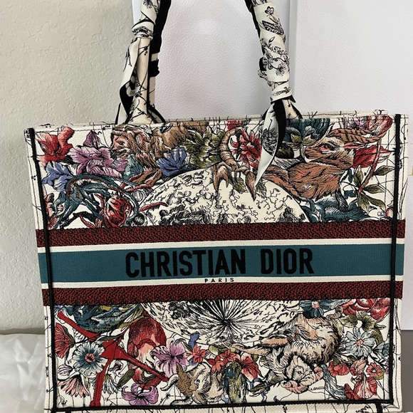 Dior Bags Christian Dior Large Book Tote With 2 Mini Scarves 3
